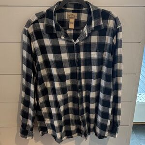 Stylish Navy and White Plaid Button-Down Shirt